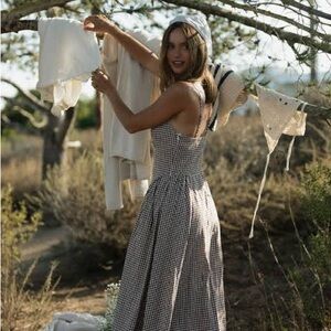 Solai Women’s Brown Gingham Sundress with Spaghetti Straps